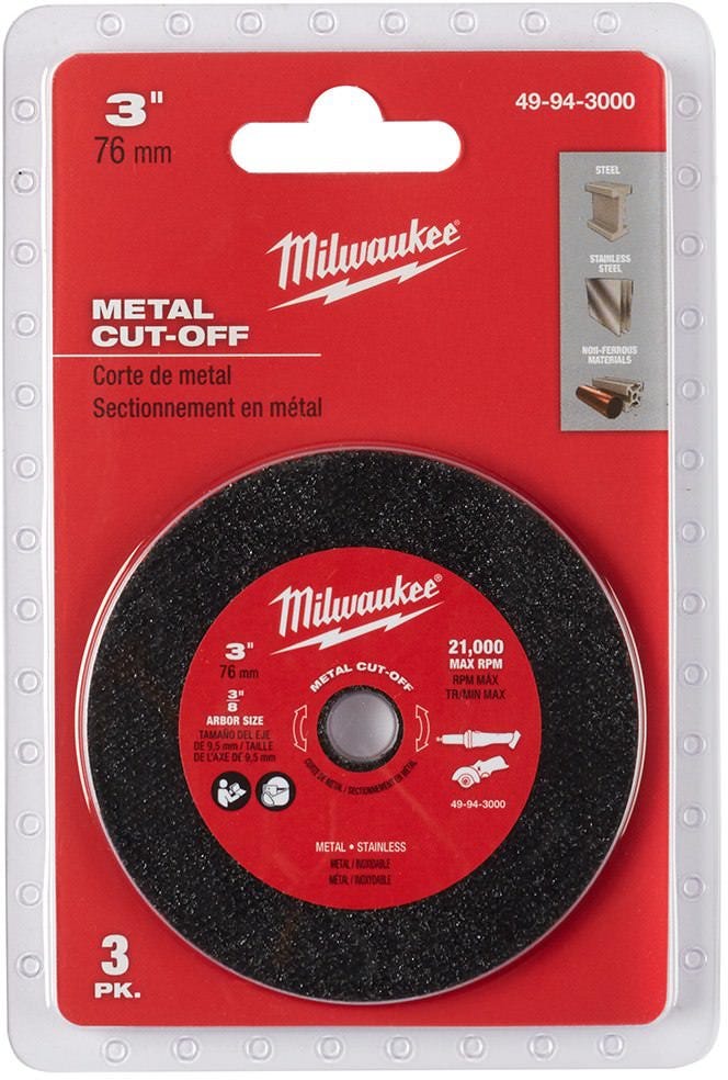 Milwaukee 49-94-3000 3" Metal Cut Off Wheel, 3-Pack