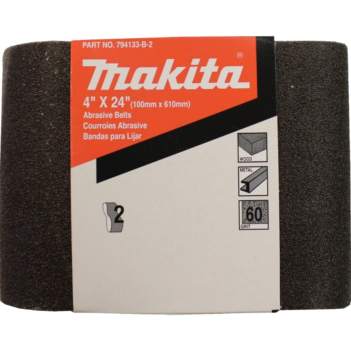 Makita 794133-B-2 4-Inch x 24-Inch Abrasive Belt, 60 Grit, 2-Pack