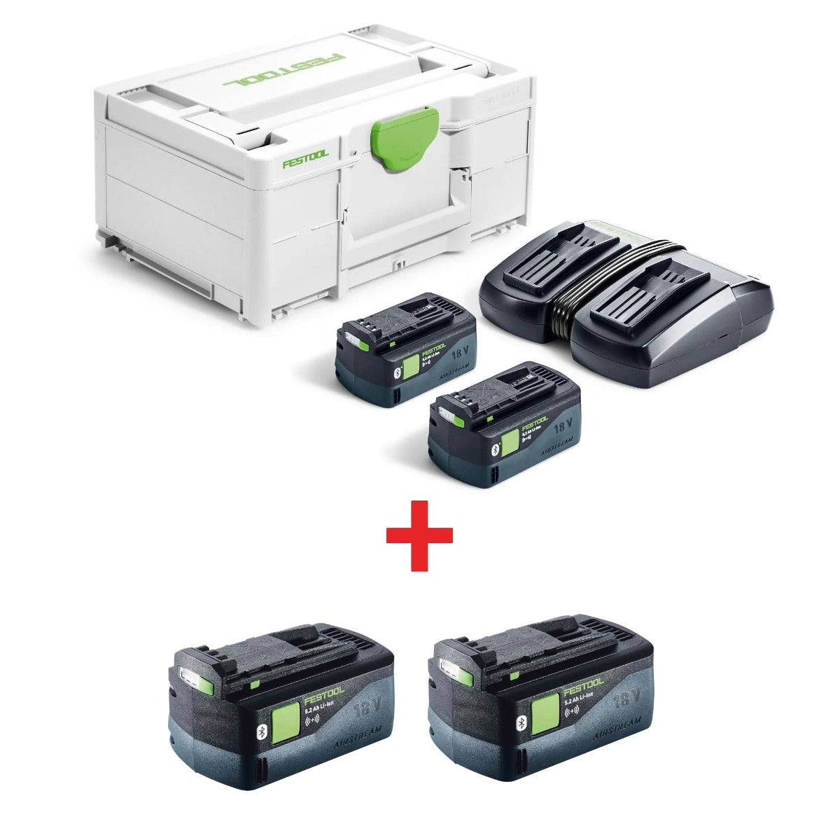 Festool Bluetooth 18V Airstream 5.0Ah Battery 4-Pack & Charger Energy Systainer Set