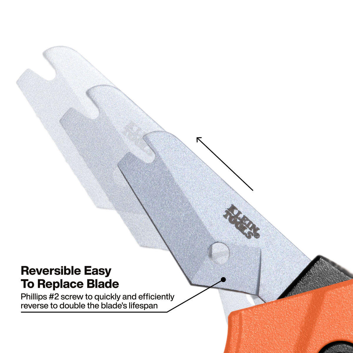 Klein Tools 50076 reversible replacement blade installed in the Klein 50072 PEX cutter