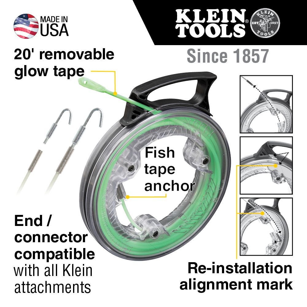 Klein Tools 50550 Glow in the Dark Fish Tape, 20-Foot