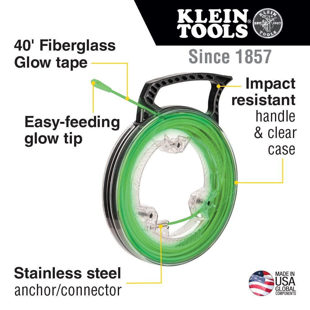 Klein Tools 50660 Glow in the Dark Fish Tape, 40 ft.