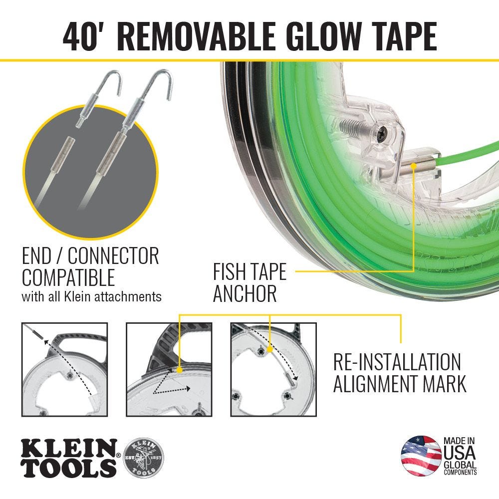 Klein Tools 50660 Glow in the Dark Fish Tape, 40 ft.