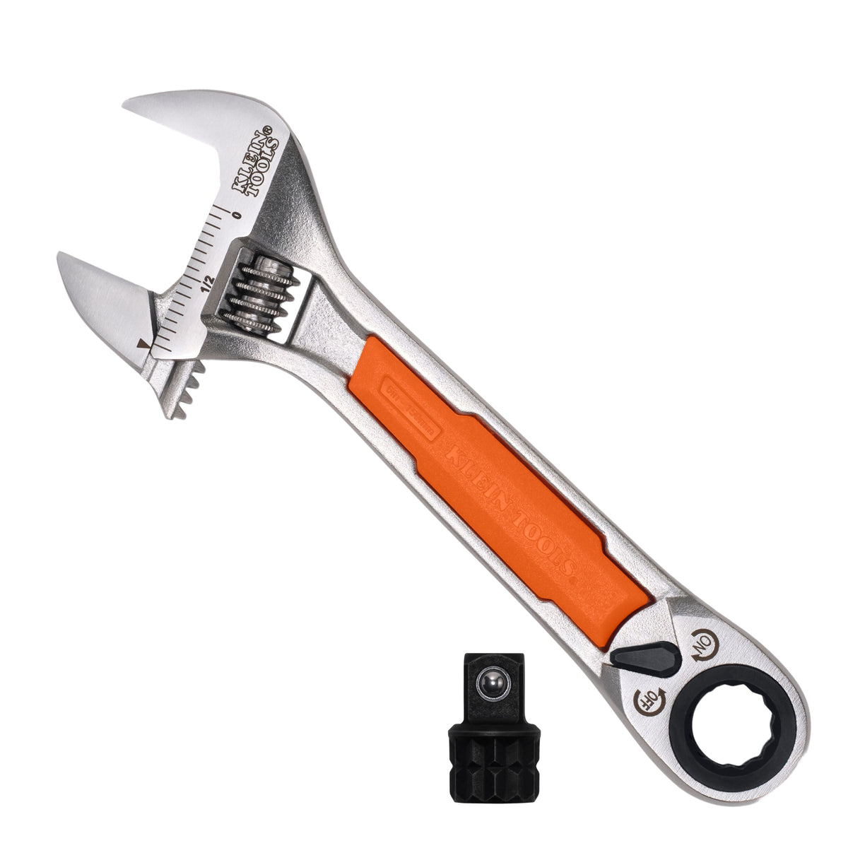 Klein Tools 5076RT KNECT 6-inch adjustable wrench with pass-through ratchet, orange handle