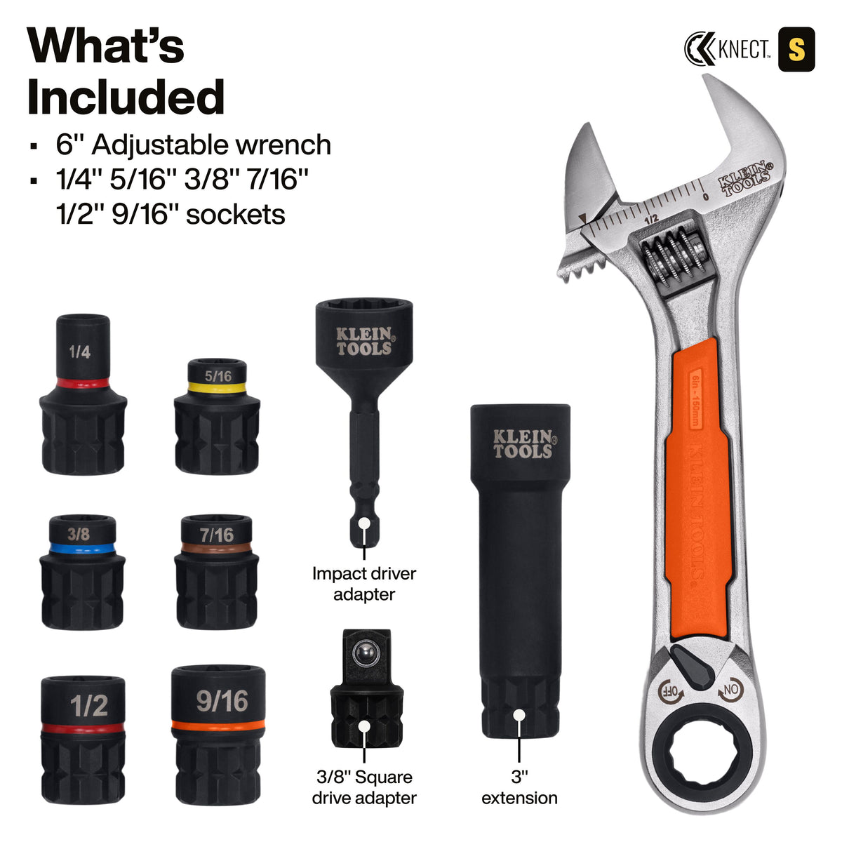 Klein Tools 5076RTK 2-in-1 adjustable wrench and pass-through ratcheting wrench