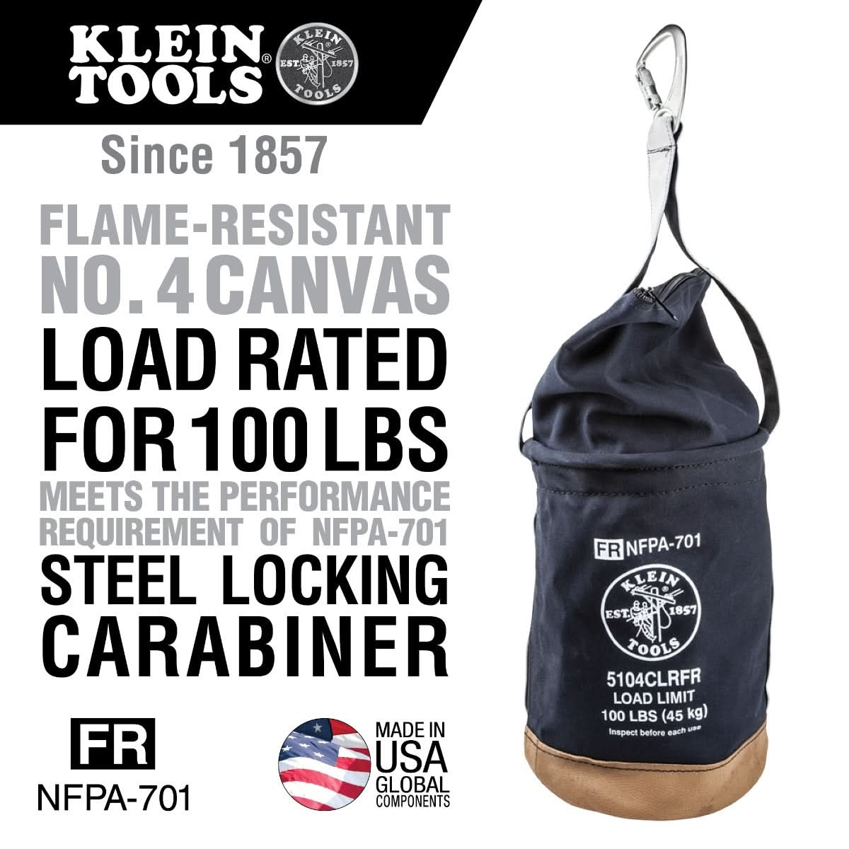 Klein 5104CLRFR Flame-Resistant Top-Closing 12-in. Canvas Bucket