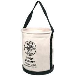 Klein Tools 5109P Canvas Bucket, Wide Straight-Wall with Pocket, Molded Bottom, 12-Inch