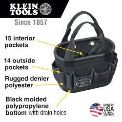 Klein Tools 5144B Canvas Bucket, 15 Interior Pocket Aerial Oval Bucket