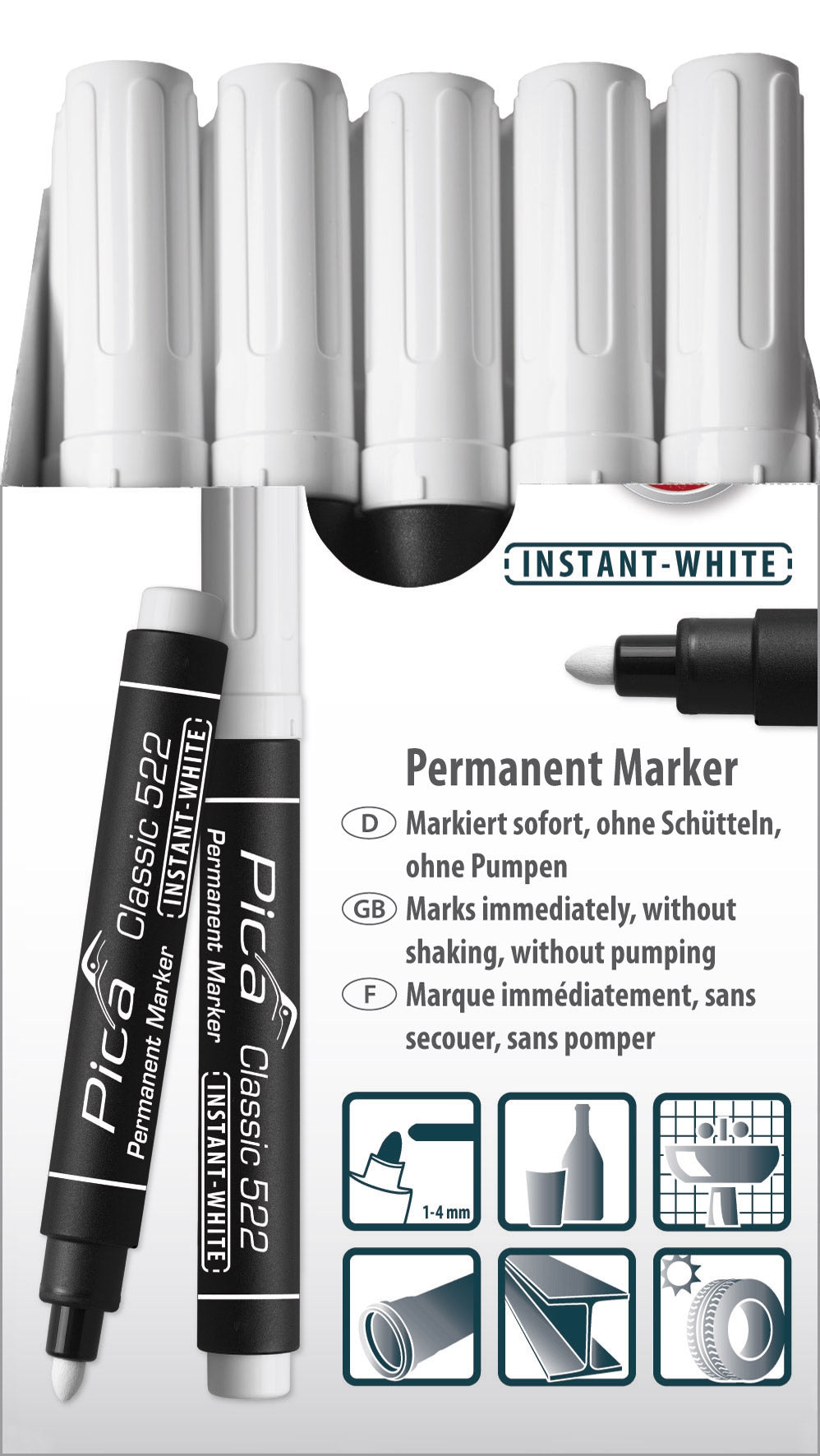 Pica Classic 522 Permanent Marker, White, 1-Pack