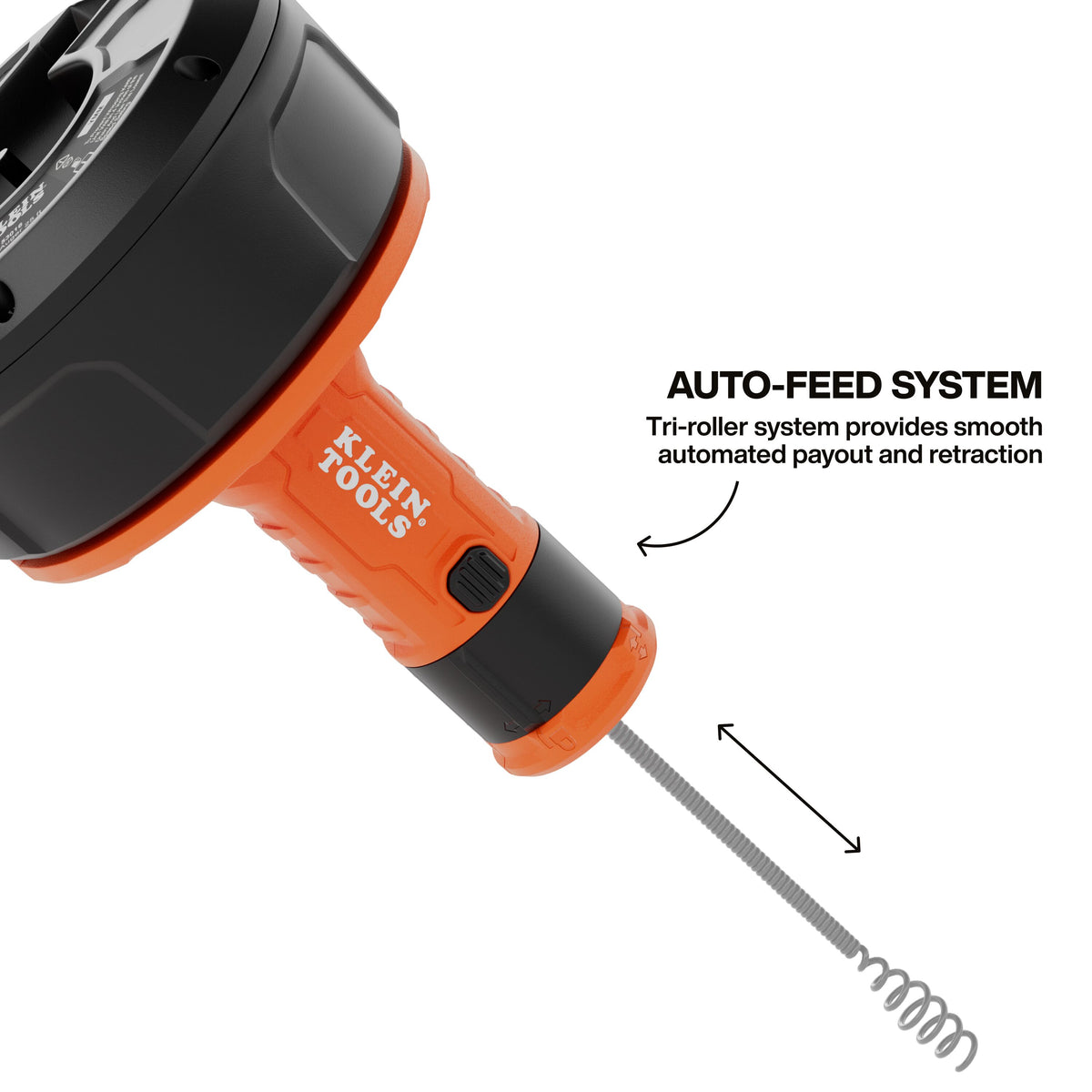 Klein Tools 53016 drum auger tri-roller auto-feed for hands-free cable payout