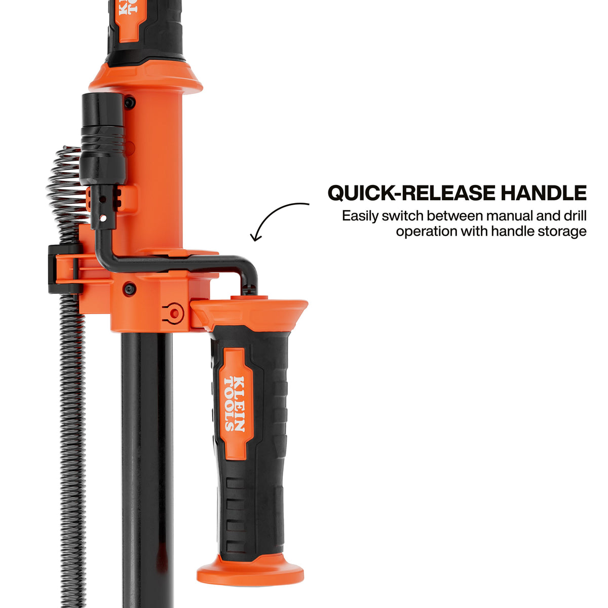 Klein Tools 53018 toilet auger quick-release handle with built-in handle storage