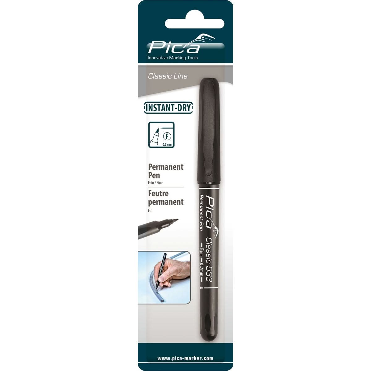 Pica Dry 533/46/SB Classic 521 "Fine" Round Tip Permanent Marker, Black