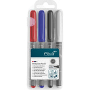 Pica Dry 534/04 4-Piece Classic 534 Instant Dry Permanent Marker Set, Red/White/Blue/Black