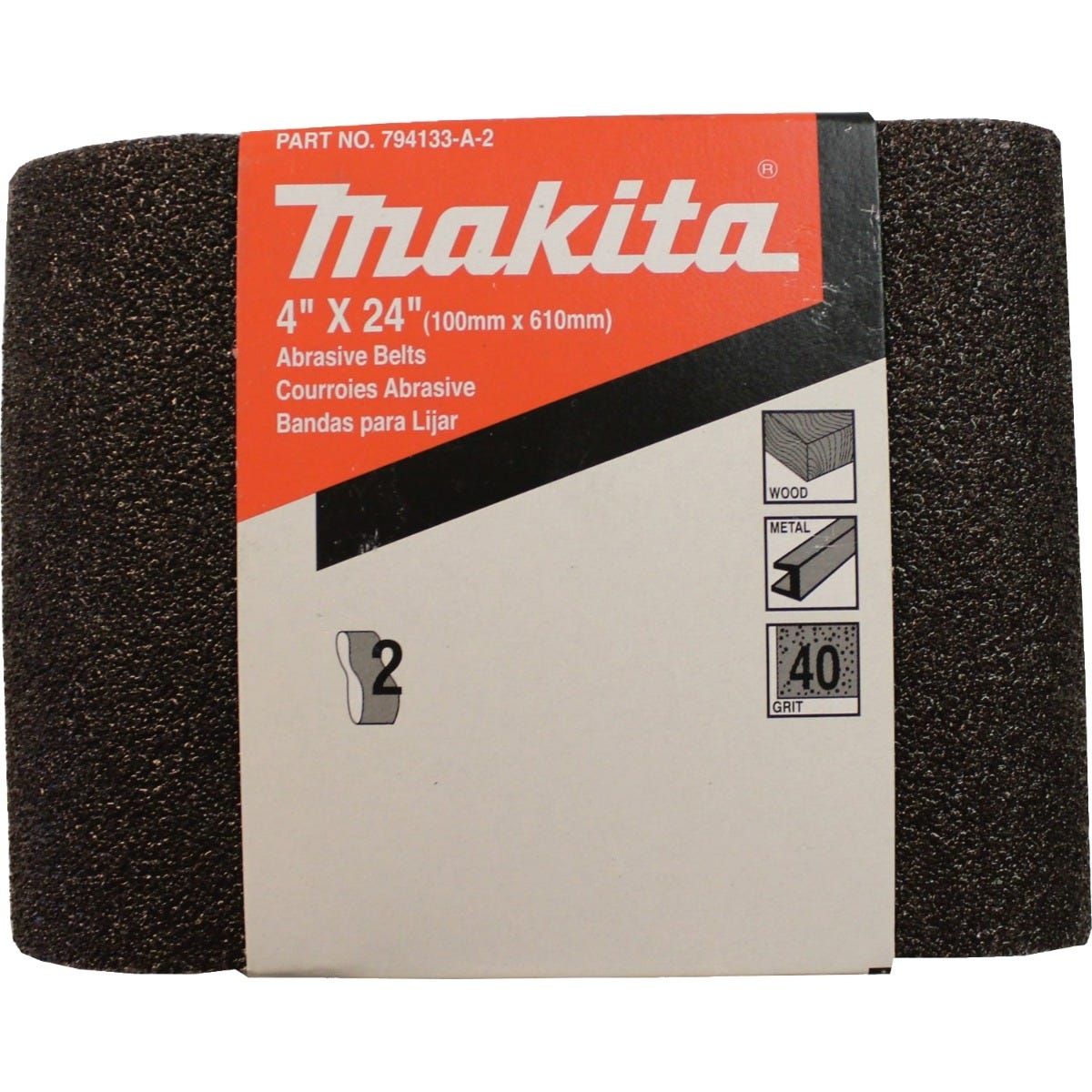 Makita 794133-A-2 4-Inch x 24-Inch Abrasive Belt, 40 Grit, 2-Pack