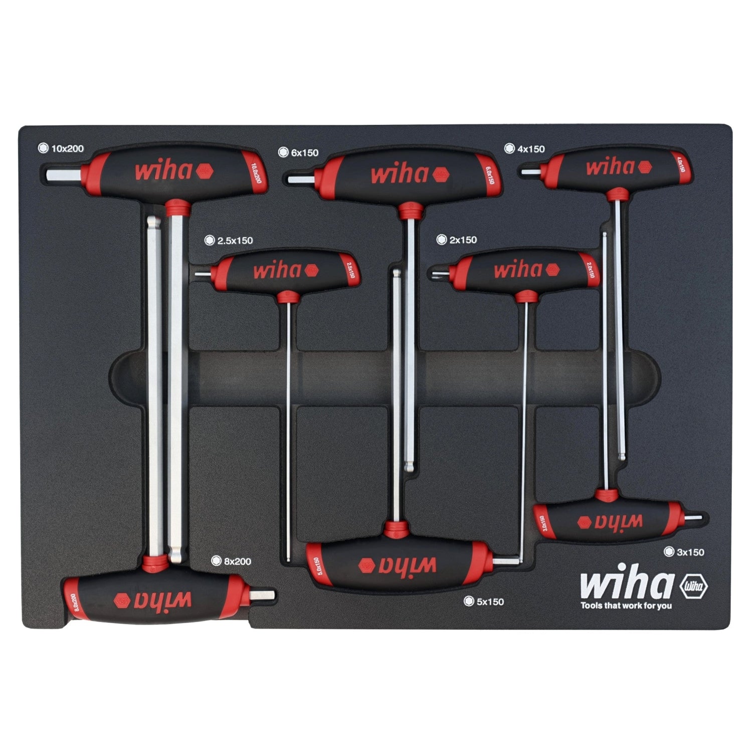 Wiha 54079 8-Piece SoftGrip Dual Drive Hex Metric T-Handle Tray Set