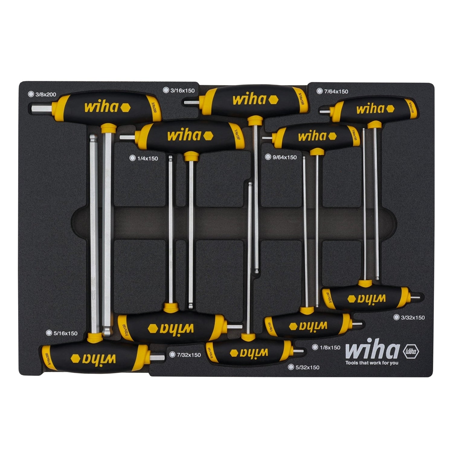 Wiha 54081 10-Piece SoftGrip Dual Drive Hex SAE T-Handle Tray Set