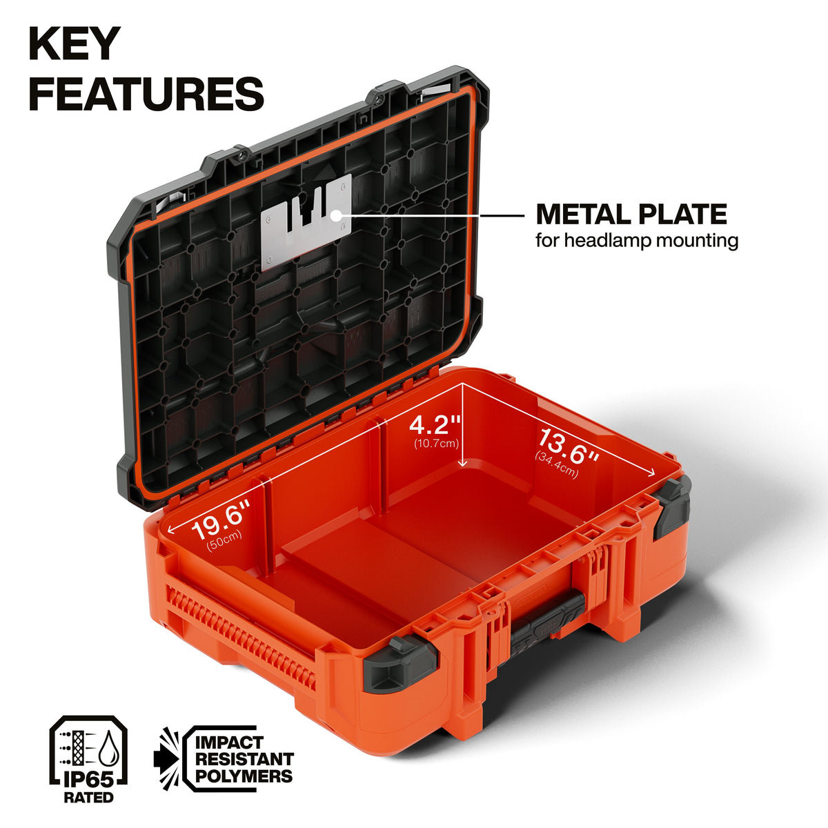 Klein Tools 54300MBX lid V-groove and molded ruler for cutting and measuring