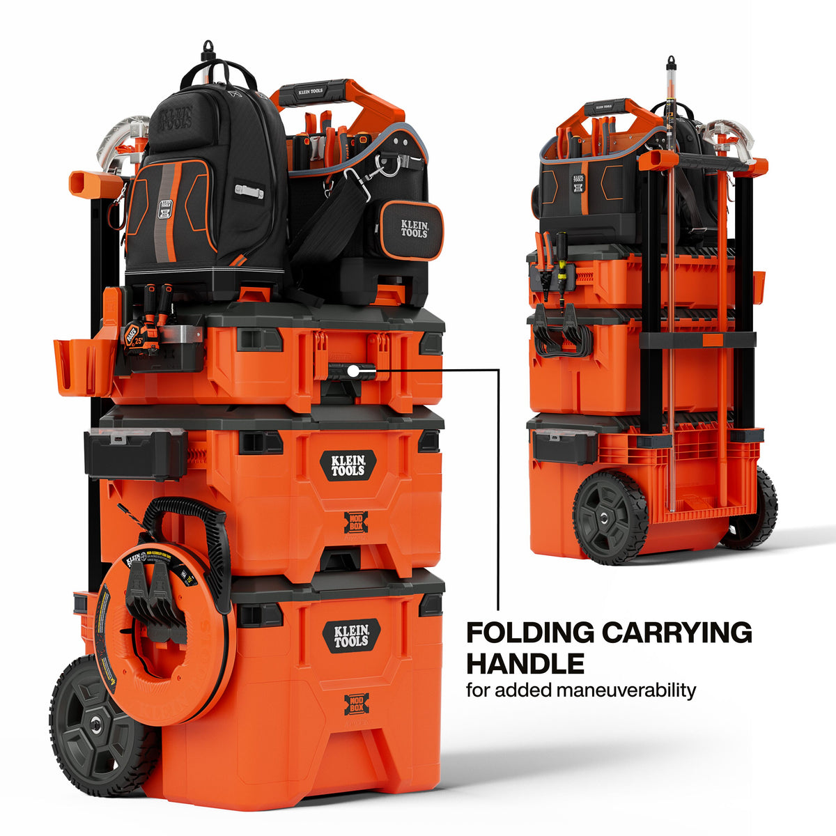 Klein Tools 54300MBX one-handed system release for quick removal from a MODbox stack