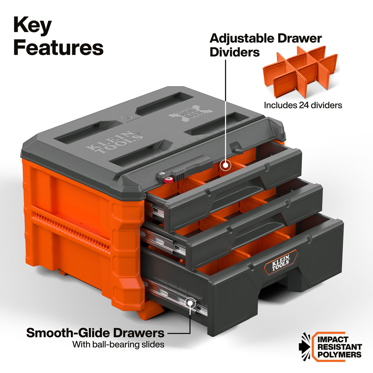 Klein Tools 54723MB MODbox three-drawer toolbox impact-resistant polymer construction