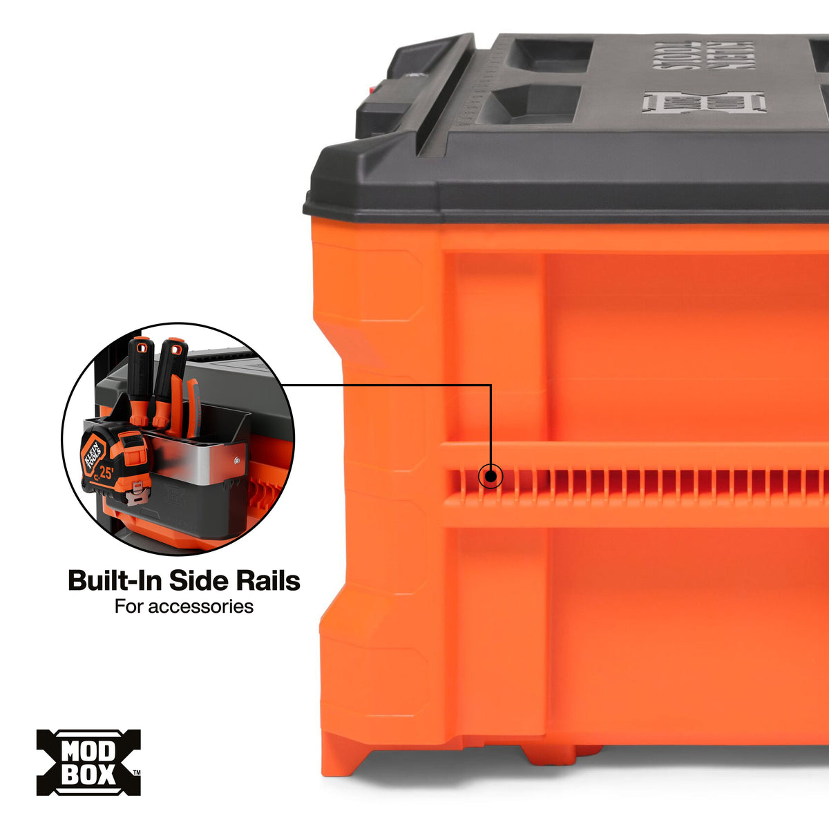 Klein Tools 54723MB MODbox three-drawer toolbox stacking with other MODbox components