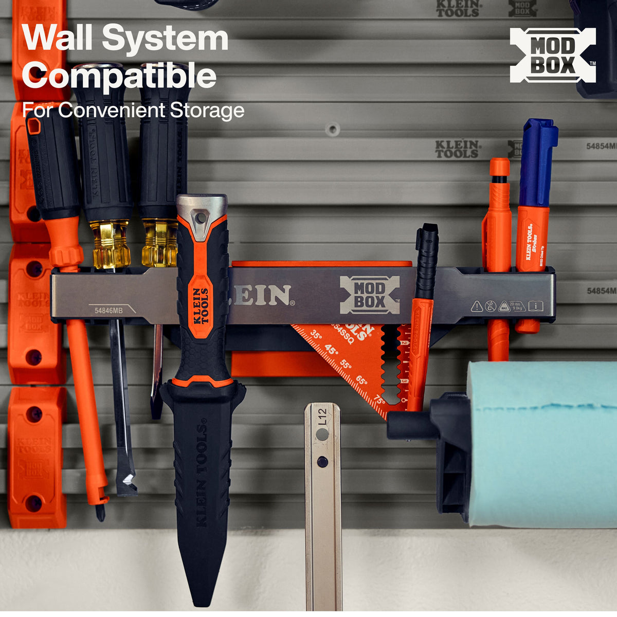 Klein Tools 54846MB tool carrier rear slots storing a rafter square and framing square
