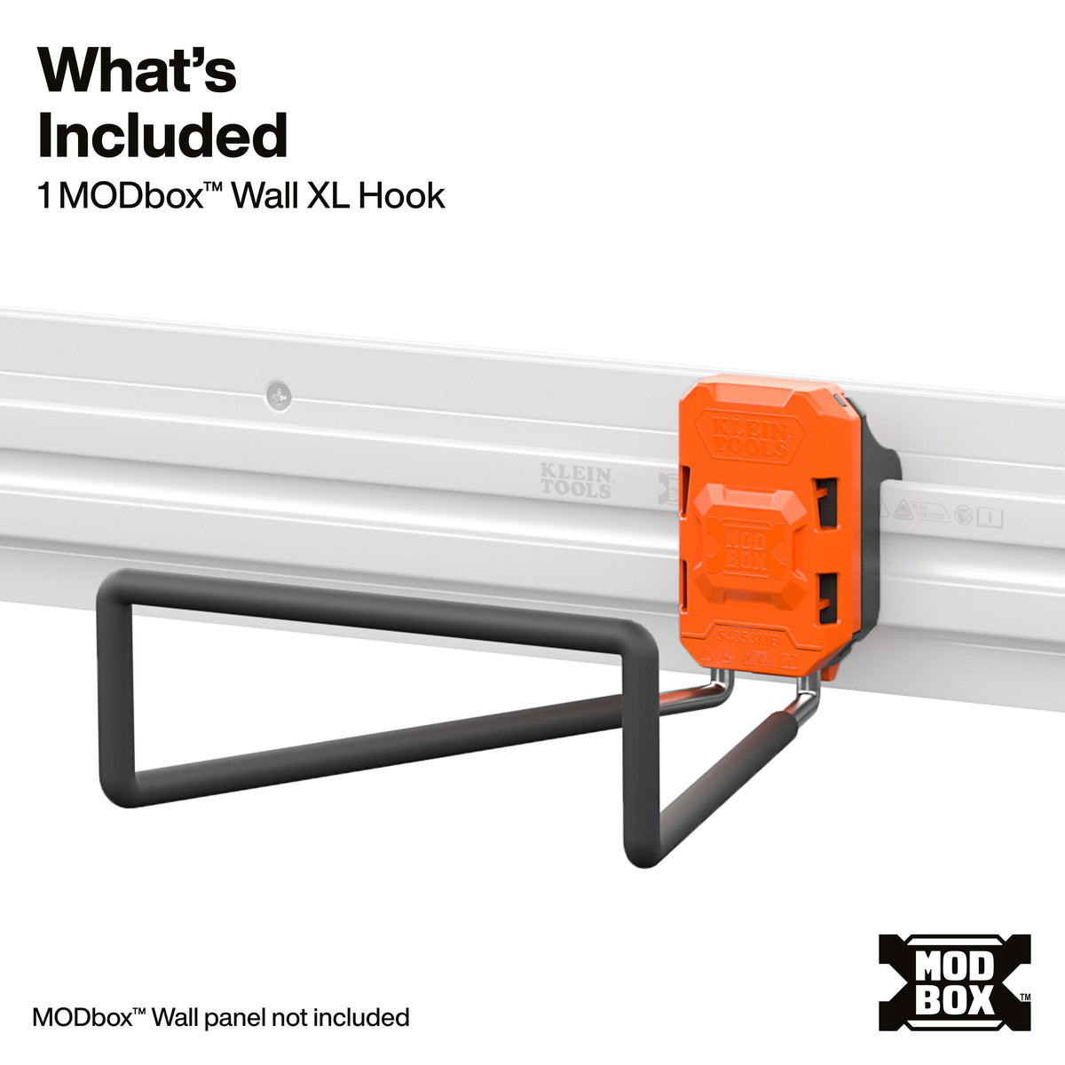 Klein Tools 54853MB MODbox XL hook holding folding chairs on a garage wall