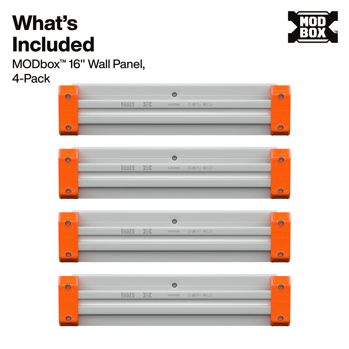 Klein Tools MODbox Wall System 16-Inch Panel 4-Pack (54855MB) panels mounted between doors and windows in a garage