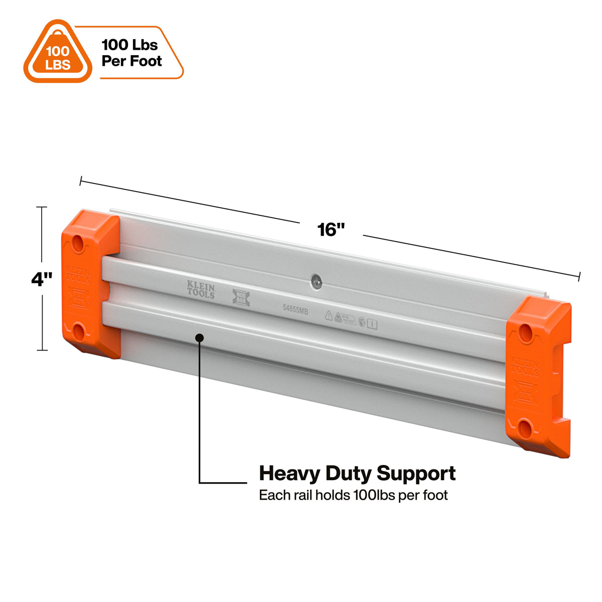 Klein Tools MODbox Wall System 16-Inch Panel 4-Pack (54855MB) full-rail-width attachment design