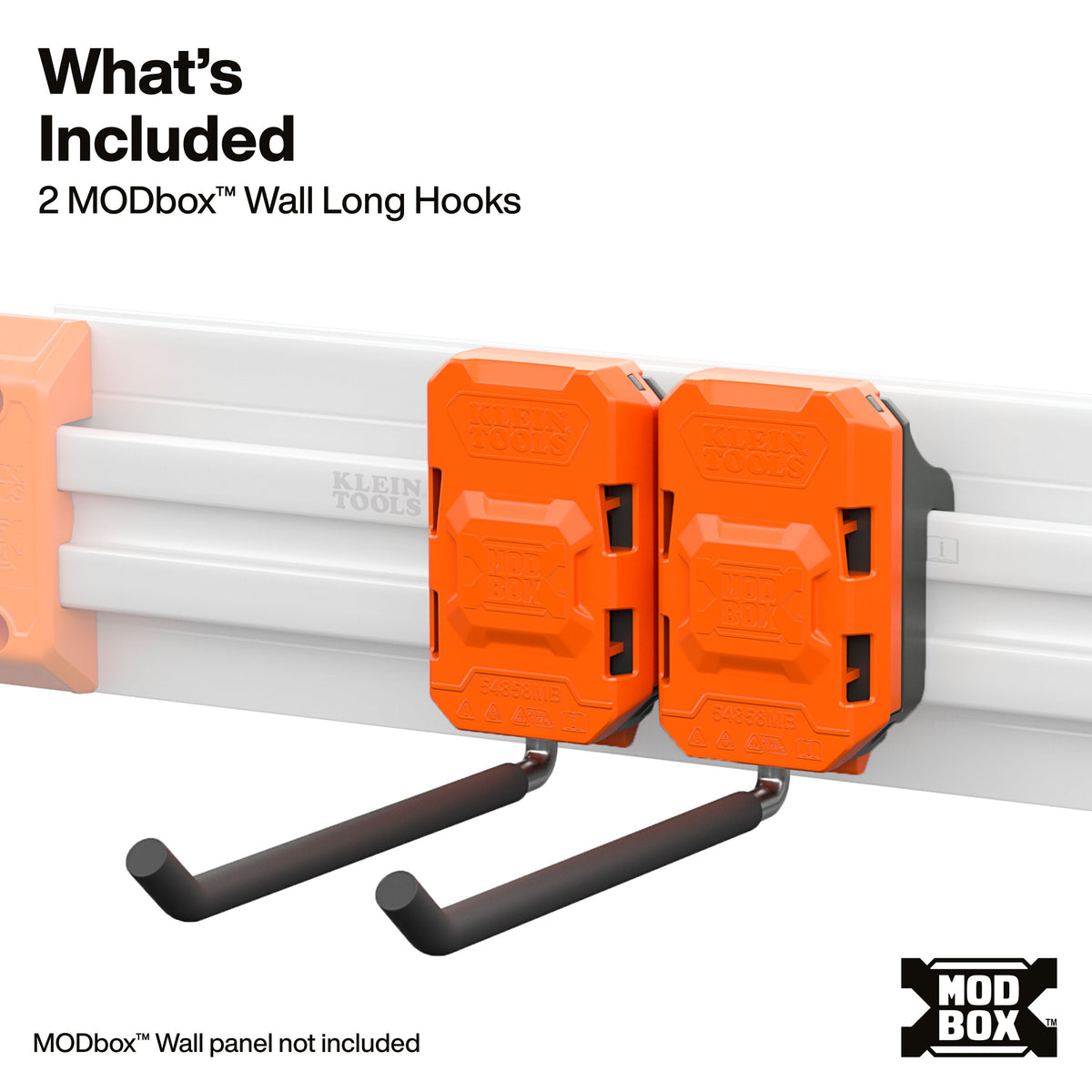 Klein Tools 54858MB MODbox long prong holding a broom on a wall panel