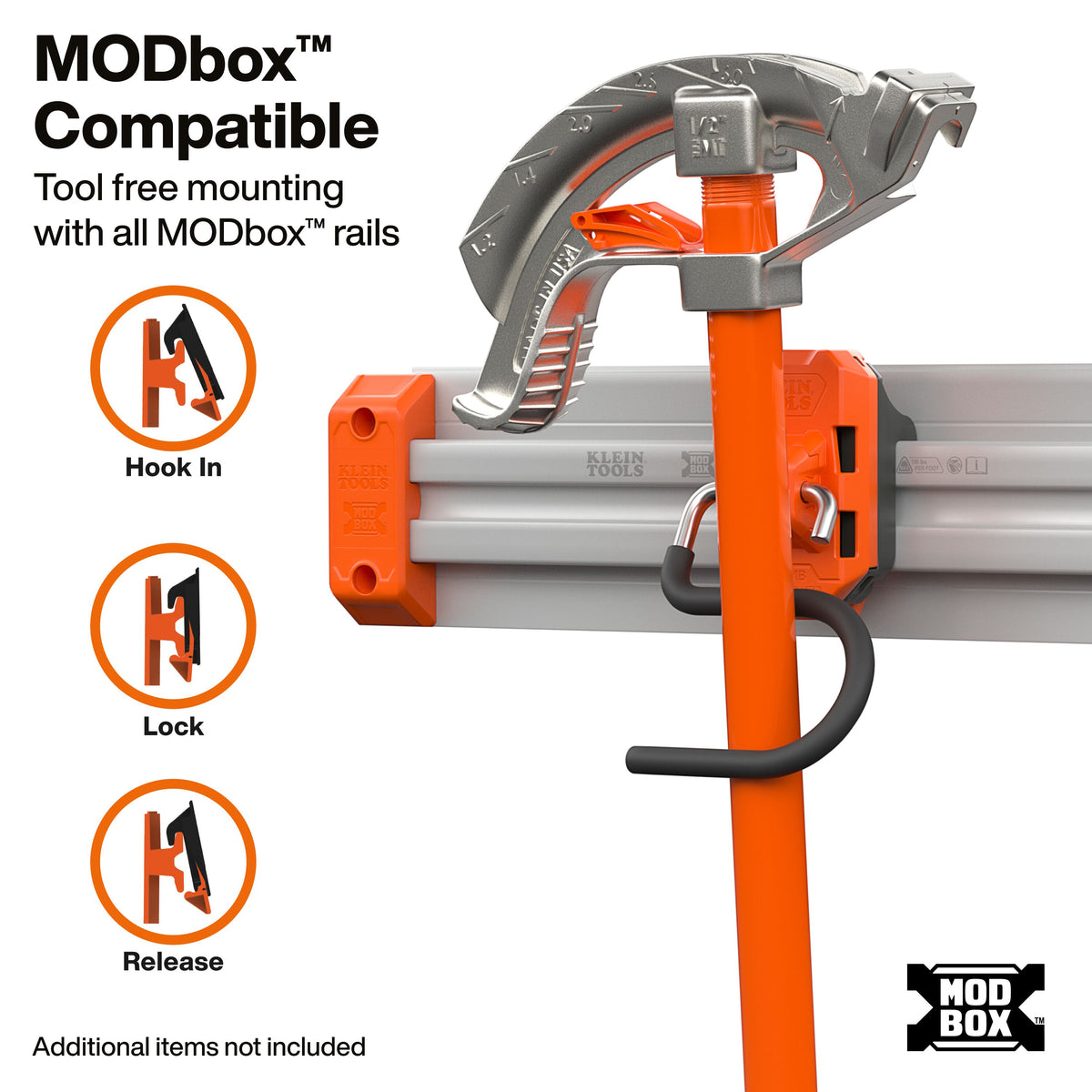 Klein Tools MODbox Wall System S-Hook (54860MB) reinforced open-curve hook shape for heavy long-handled tools