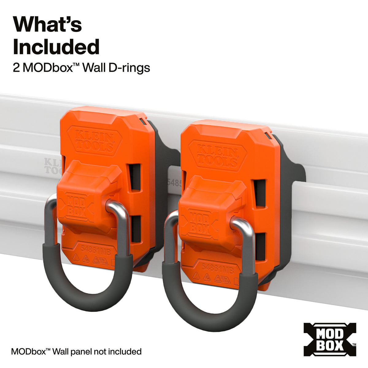 Klein Tools MODbox Wall System D-Ring 2-Pack (54861MB) securing a ladder to a trailer wall with a strap