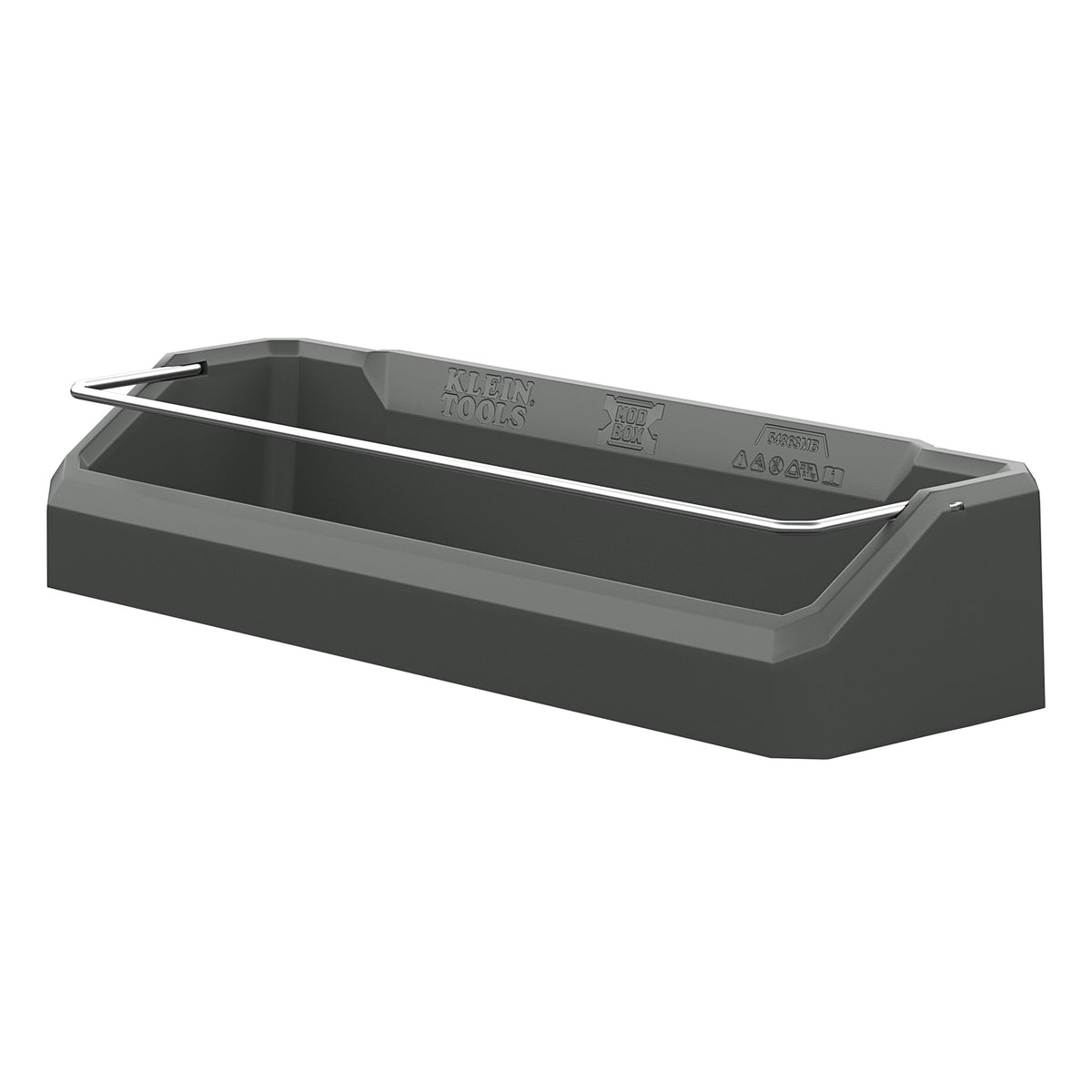 Klein Tools MODbox Wall System Narrow Shelf (54863MB) slim gray wall shelf with steel retention rod