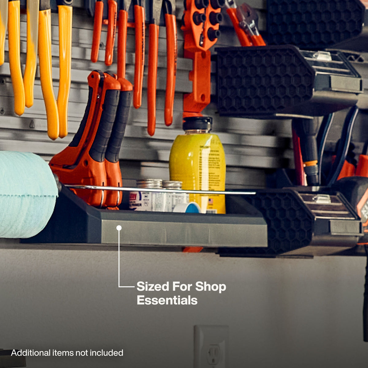 Klein Tools MODbox Wall System Narrow Shelf (54863MB) snapping tool-free into a MODbox wall panel