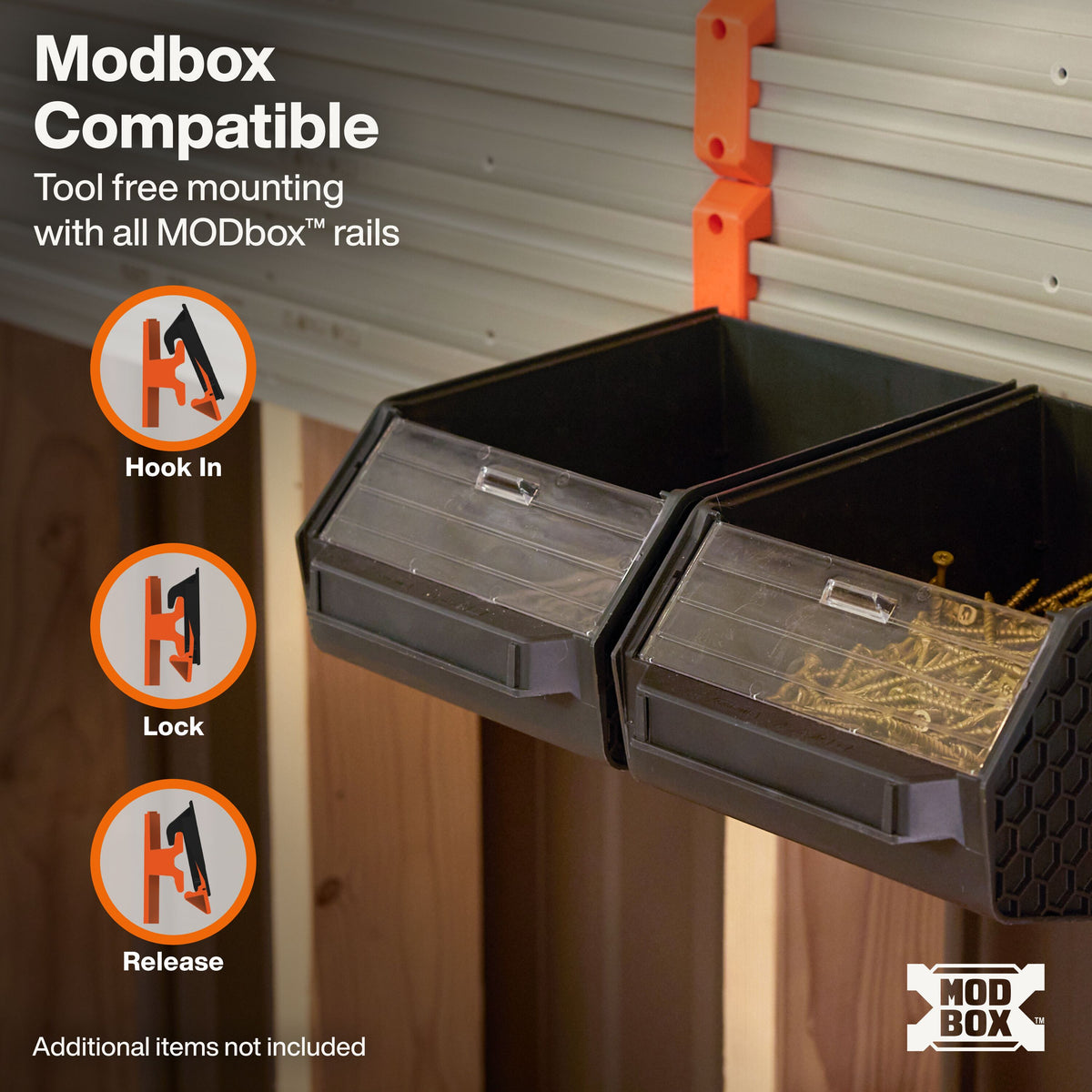 Klein Tools MODbox Wall System Large Bin 2-Pack (54864MB) bin holding up to 20 pounds of hand tools