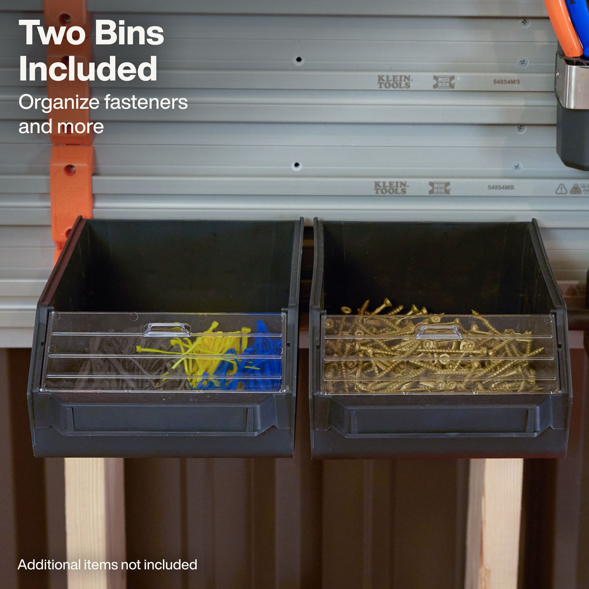 Klein Tools MODbox Wall System Large Bin 2-Pack (54864MB) removable clear window preventing spills from an overfilled bin