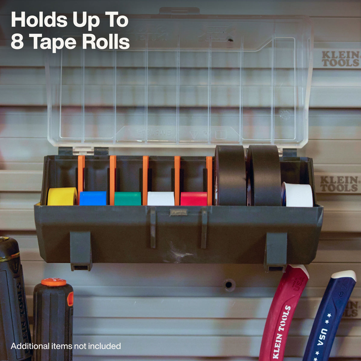 Klein Tools MODbox Electrical Tape Holder Rail Attachment (54874MB) mounted on a MODbox rolling system side rail
