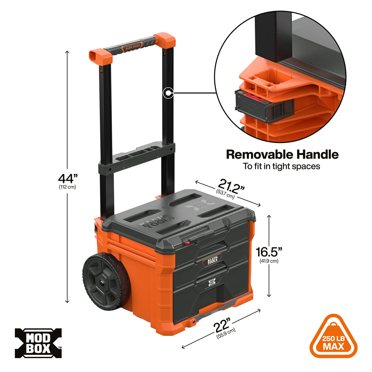 Klein Tools MODbox Three Drawer Rolling Toolbox (54890MB) steel-reinforced locking latch with padlock