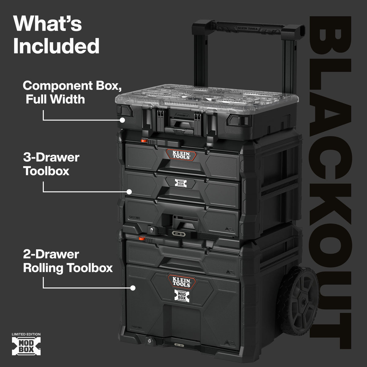 Klein Tools MODbox Blackout 3-Piece Rolling Storage Set (548BLKSTK), view 2