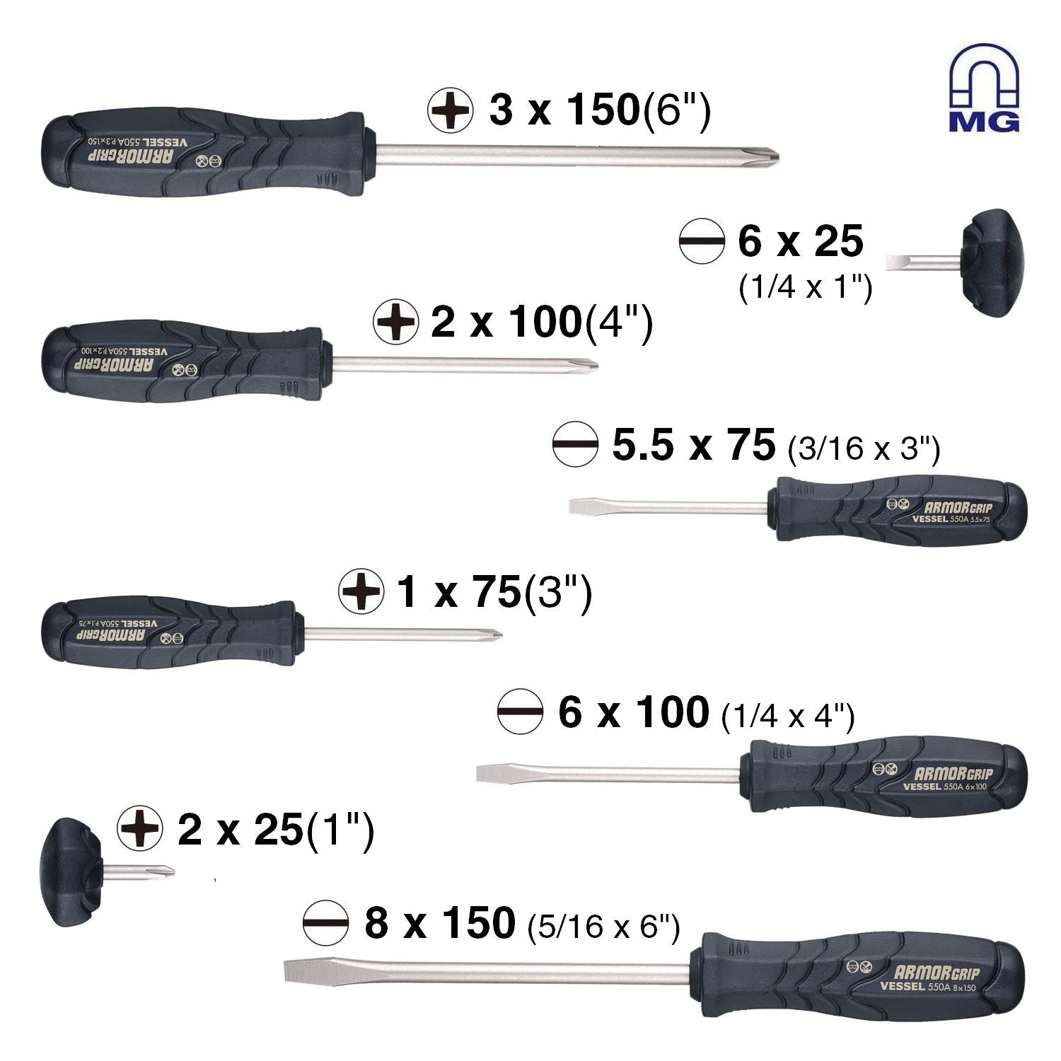Vessel 550A8PTU ARMOR GRIP Screwdriver 8-Piece Set