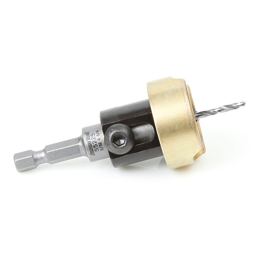 Amana Tools 55225 82 Degree Carbide Tipped Countersink, 3/8 in. Dia. x 3/32 in. Drill Dia. x 1/4 in. Quick-Release Hex Shank
