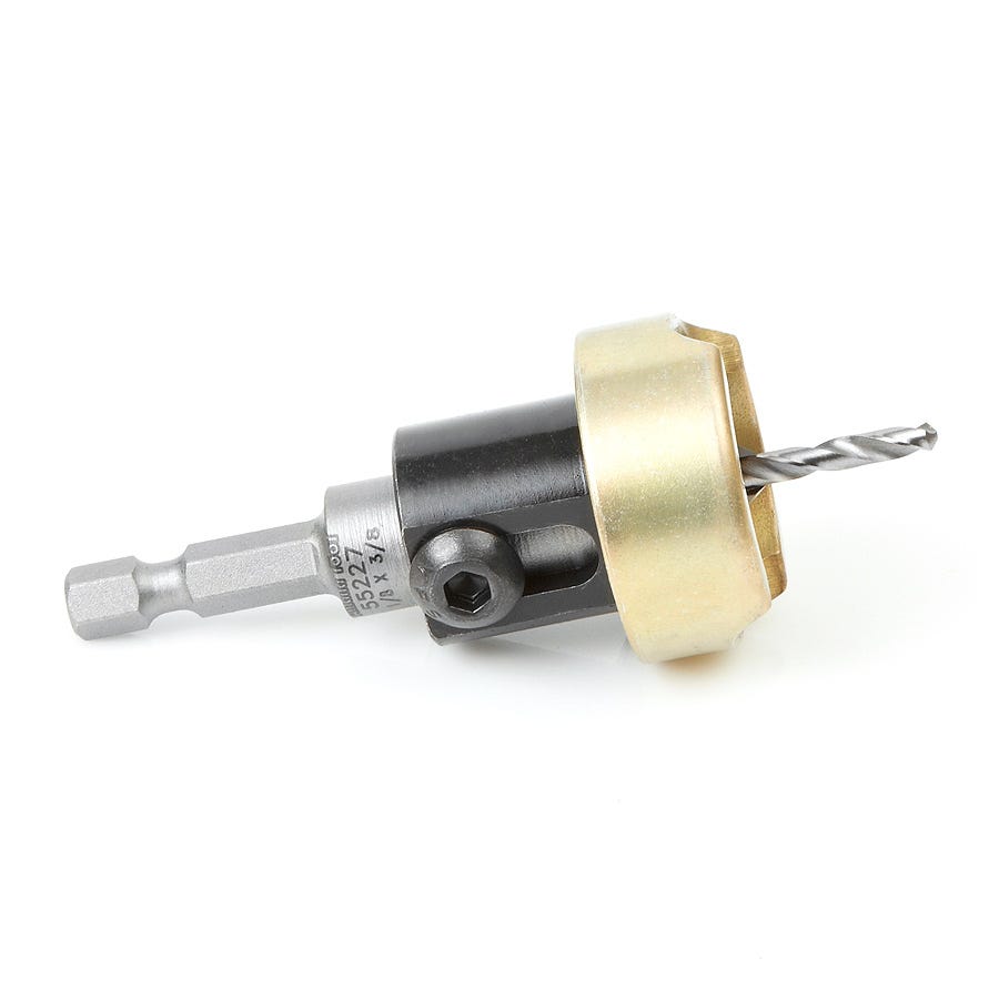 Amana Tools 55227 82 Degree Carbide Tipped Countersink, 3/8 in. Dia. x 1/8 in. Drill Dia. x 1/4 in. Quick-Release Hex Shank