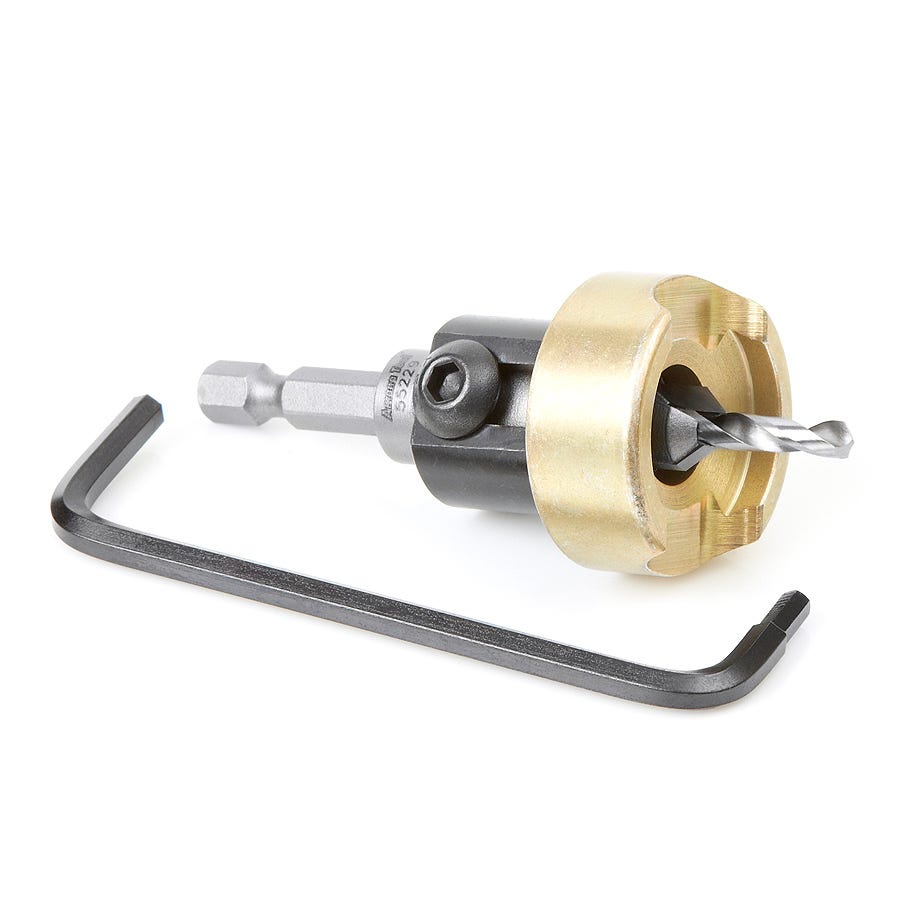 Amana Tools 55229 82 Degree Carbide Tipped Countersink, 3/8 in. Dia. x 5/32 in. Drill Dia. x 1/4 in. Quick-Release Hex Shank