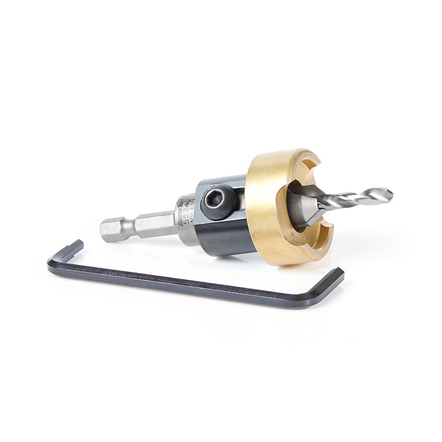 Amana Tools 55242 82 Degree Carbide Tipped Countersink, 3/8 in. Dia. x 3/16 in. Drill Dia. x 1/4 in. Quick-Release Hex Shank