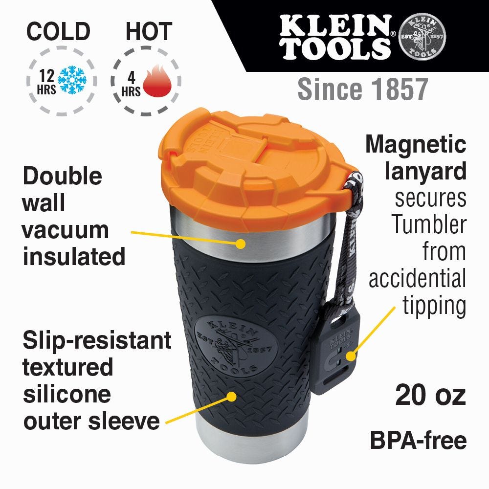 Klein 55580 Double Wall Vacuum Insulated Stainless Steel Tradesman Tumbler, 20 Oz.