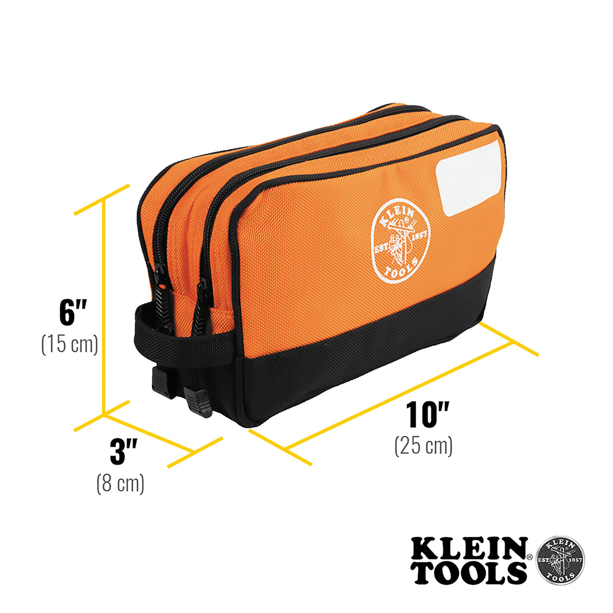 Klein orange double zipper bag reinforced bottom detail