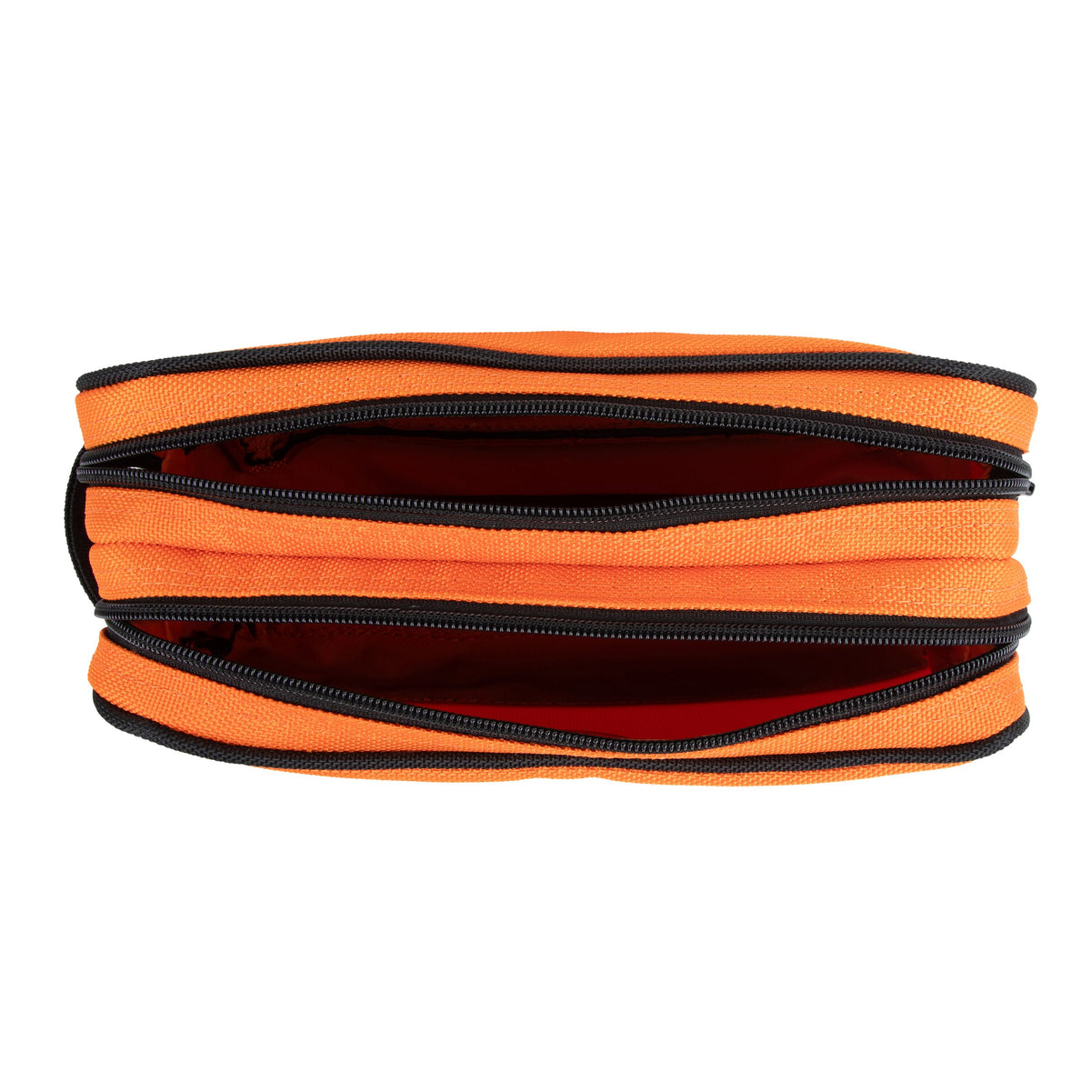 Klein orange double zipper bag open from above