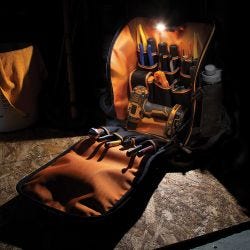 Klein Tools 55655 Tradesman Pro Tool Station Tool Bag Backpack with Work Light