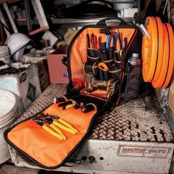 Klein Tools 55655 Tradesman Pro Tool Station Tool Bag Backpack with Work Light