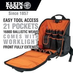 Klein Tools 55655 Tradesman Pro Tool Station Tool Bag Backpack with Work Light