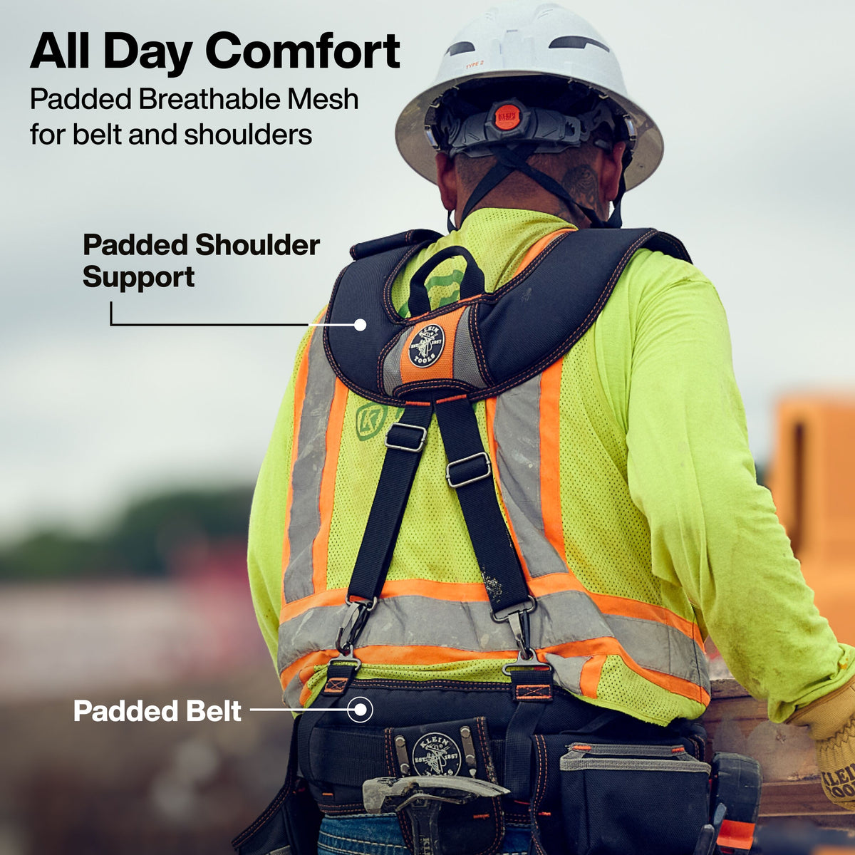 Klein Tools 55896 tool rig padded belt and shoulder supports for weight distribution